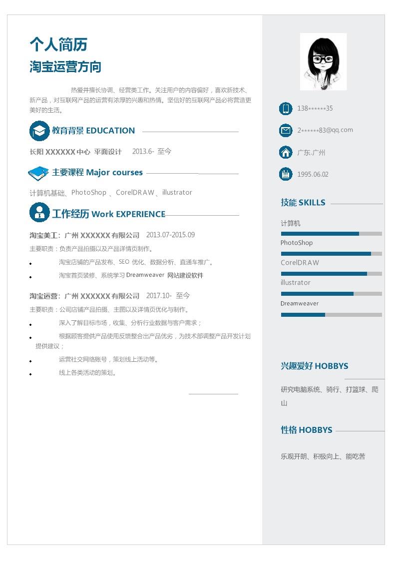 4988_平面设计网页美工类岗位求职简历模板  - 电子商务简历模板